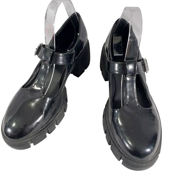MADDEN GIRL! ULTRA SUPER CHUNKY BLACK PATENT LEATHER T-STRAP MARY JANE'S! SZ 9.5 - Picture 3 of 10